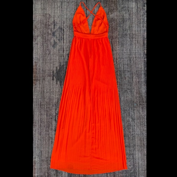 Fame and Partners Chiffon Pleated Low Cut Maxi Dress, Size 2, XS - Picture 6 of 14